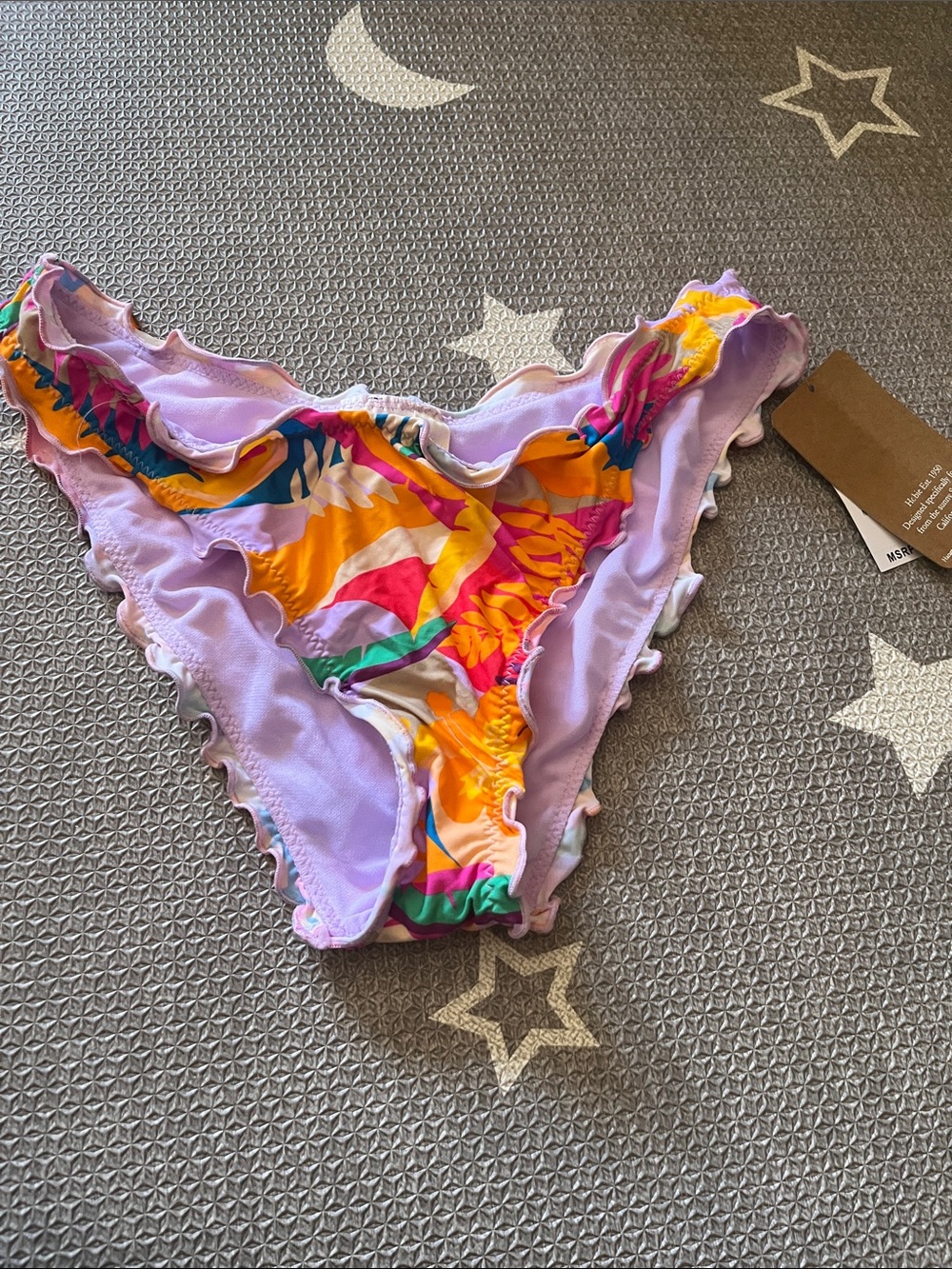 Medium Hobie Vibrant Floral Ruffle Bikini Bottoms in Lavender and Multi new